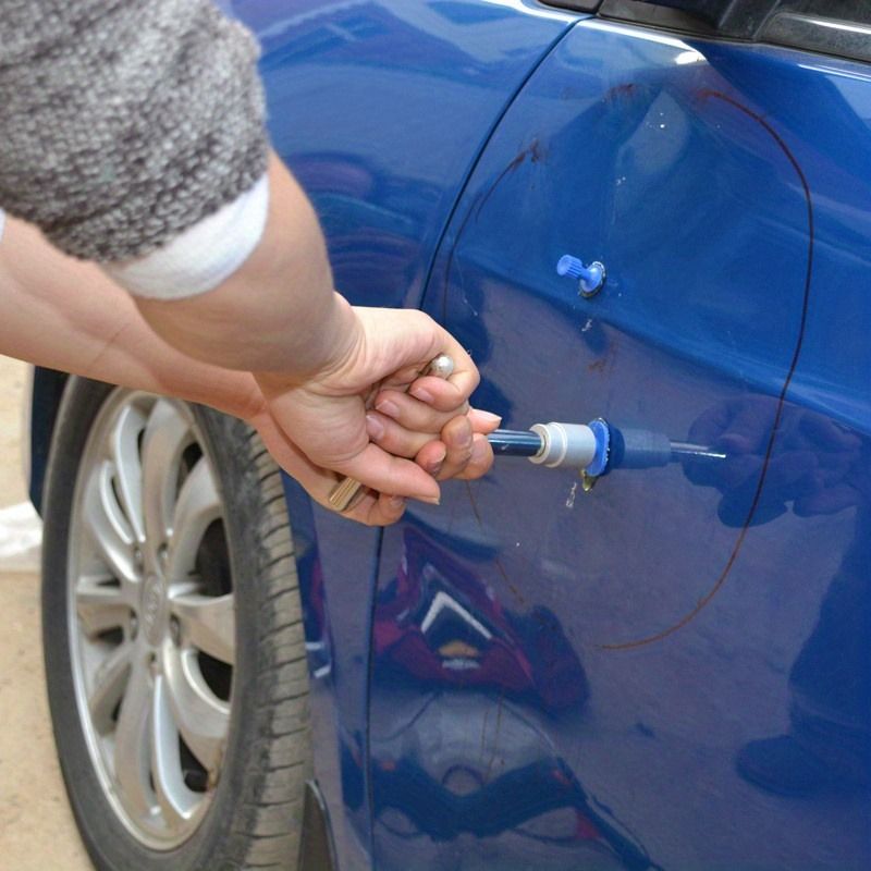 T-Type Puller +18pc Blue Gasket Car Dent Repair Tool Kit – Short T-Puller for Paintless Dent Pulling, Non-Metal Surface Dent Removal, Easy DIY Auto Body Repair