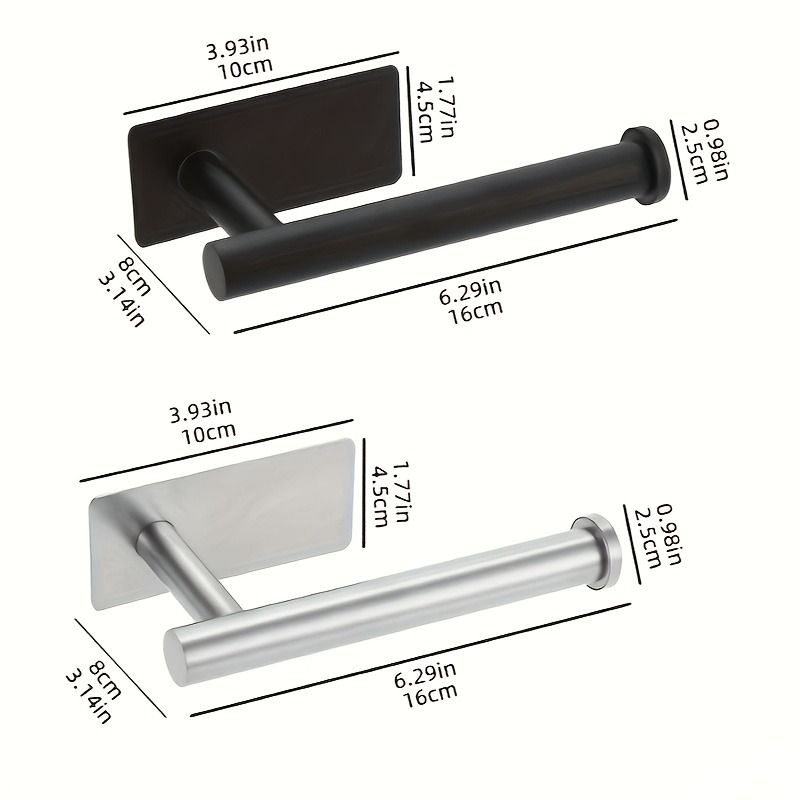 Self-Adhesive Toilet Paper Holder – Black Stainless Steel, Wall-Mounted Without Drilling, Rustproof Bathroom Tissue Holder for Toilet, Kitchen & Shower Towel Storage