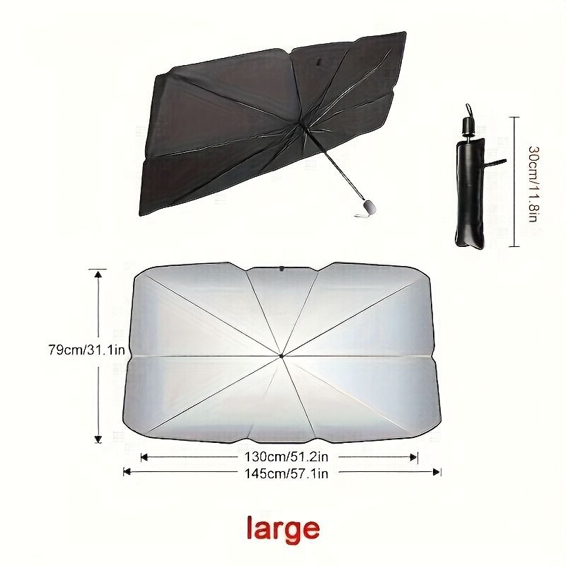 Compact Roll-Up Car Sunshade for Front Window – UPF50+ UV Protection & Heat Insulation, Easy-to-Use Black Umbrella Design, Universal Fit Sun Protection Curtain, Auto Interior Accessory