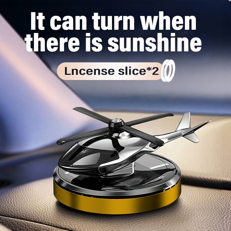 Solar-Powered Helicopter Car Air Freshener – Auto Rotating Aviation Alloy Dashboard Diffuser, Long-Lasting Aromatherapy Car Interior Decoration, Creative Aircraft Gift for Drivers