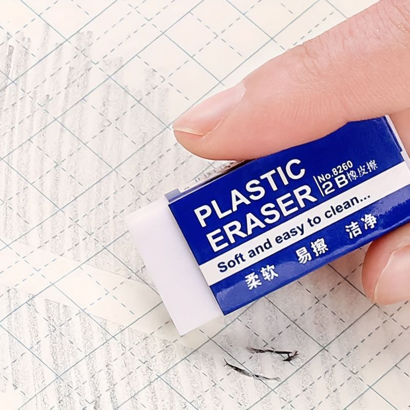 Pack of 5 White 2B Erasers - 5cm – Smudge-Free Plastic Rectangle Erasers for Pencils, Office & School Supplies, No Feathering, Perfect for Students, Drawing, Sketching & Back-to-School Gifts